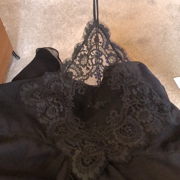 Samantha Treacy black silk halter dress lace front side zip lined wavy hemline 4 - Picture 12 of 12